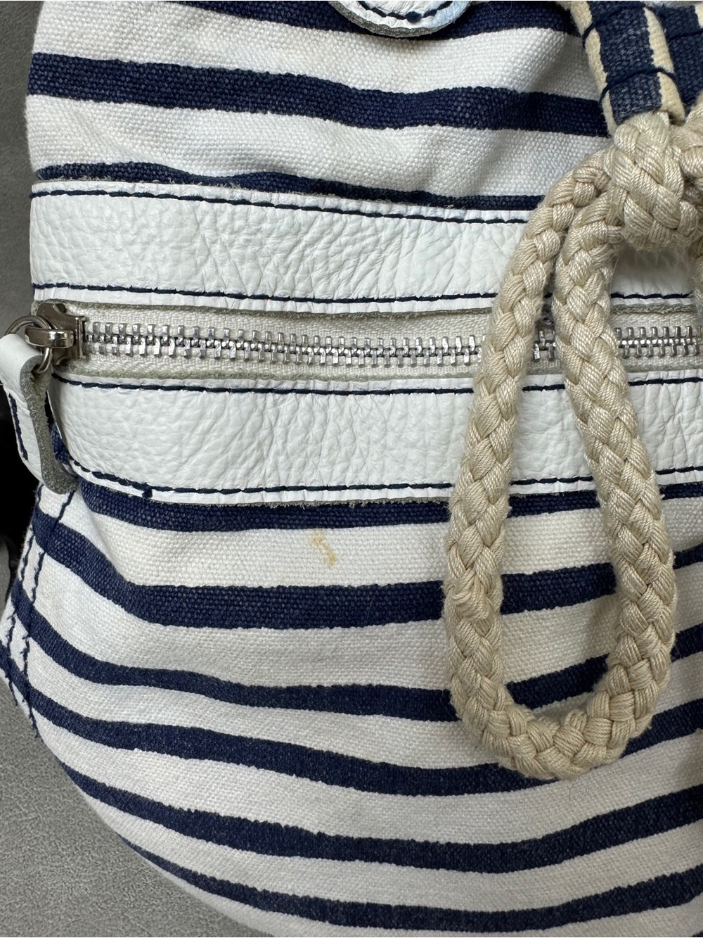 Striped Navy & Cream Rope-Drawstring Canvas Backpack - Picture 5 of 11